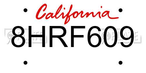 8HRF609 California License Plate