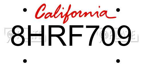 8HRF709 California License Plate