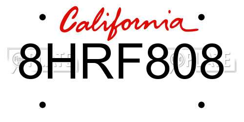 8HRF808 California License Plate