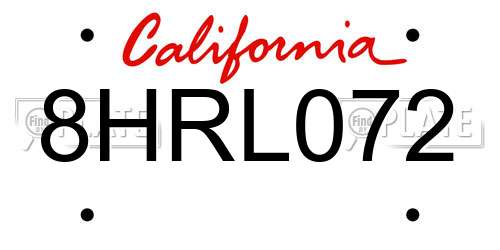 8HRL072 California License Plate