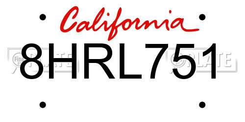 8HRL751 California License Plate