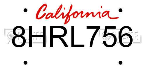 8HRL756 California License Plate