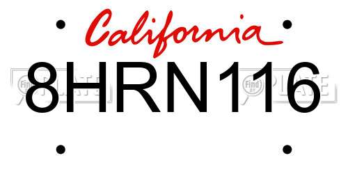 8HRN116 California License Plate