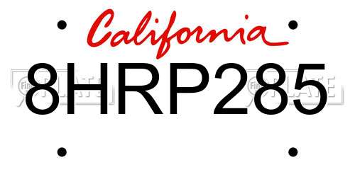 8HRP285 California License Plate