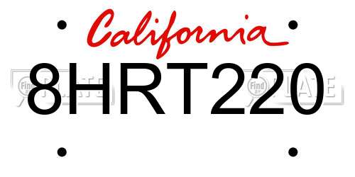 8HRT220 California License Plate