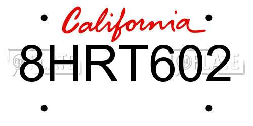 8HRT602 California License Plate