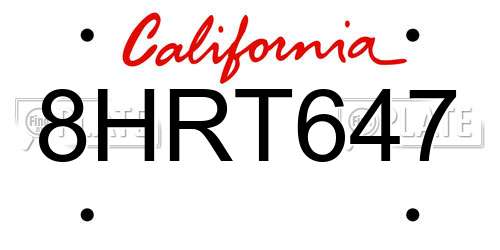 8HRT647 California License Plate