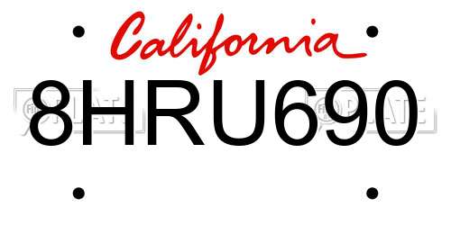 8HRU690 California License Plate