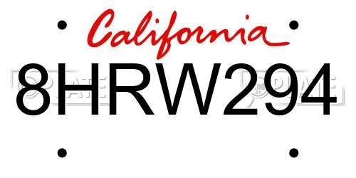 8HRW294 California License Plate