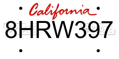 8HRW397 California License Plate
