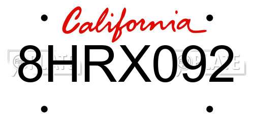 8HRX092 California License Plate
