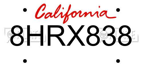 8HRX838 California License Plate