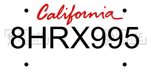 8HRX995 California License Plate