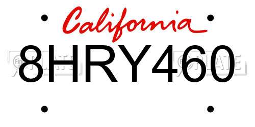 8HRY460 California License Plate
