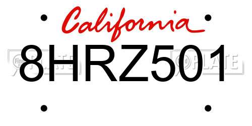 8HRZ501 California License Plate