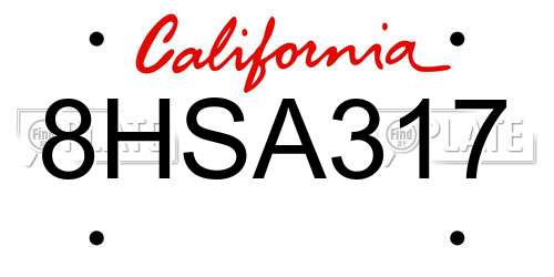 8HSA317 California License Plate