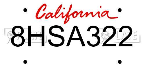8HSA322 California License Plate