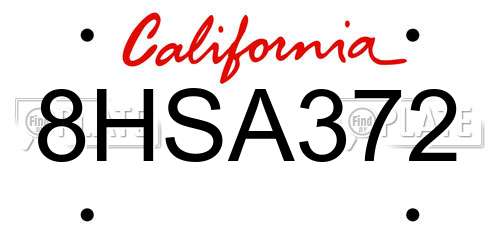 8HSA372 California License Plate