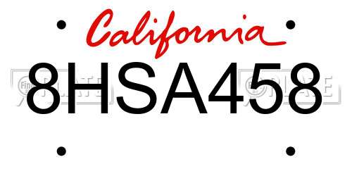 8HSA458 California License Plate