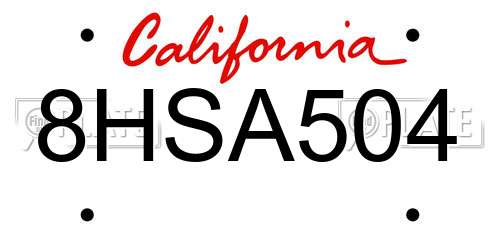 8HSA504 California License Plate