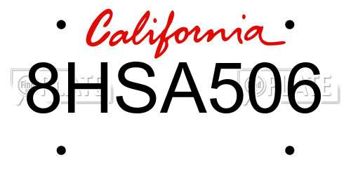 8HSA506 California License Plate