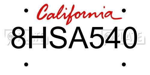 8HSA540 California License Plate