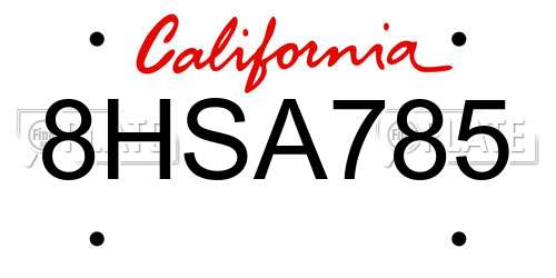 8HSA785 California License Plate