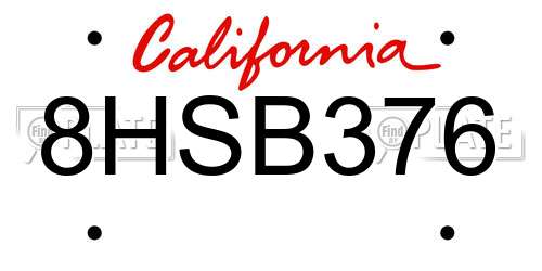 8HSB376 California License Plate
