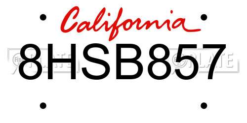 8HSB857 California License Plate