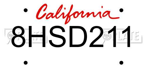 8HSD211 California License Plate