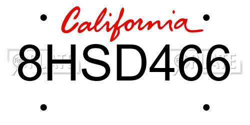 8HSD466 California License Plate