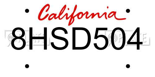 8HSD504 California License Plate