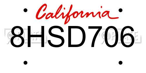 8HSD706 California License Plate