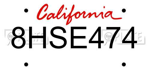 8HSE474 California License Plate