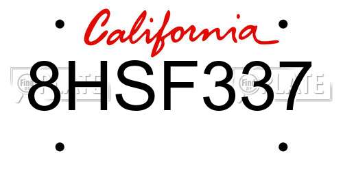 8HSF337 California License Plate