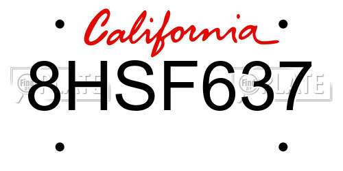 8HSF637 California License Plate