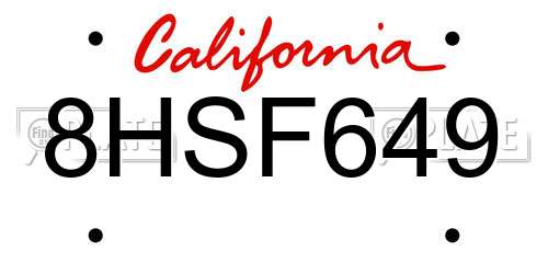 8HSF649 California License Plate