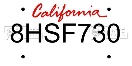 8HSF730 California License Plate