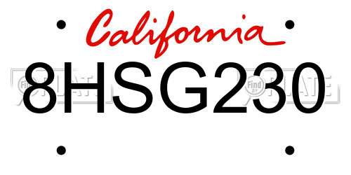 8HSG230 California License Plate