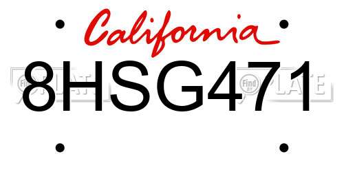 8HSG471 California License Plate