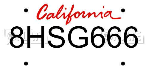8HSG666 California License Plate
