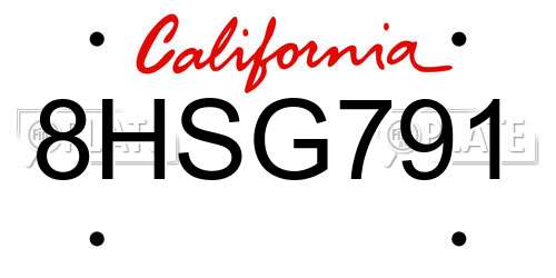 8HSG791 California License Plate