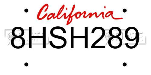 8HSH289 California License Plate