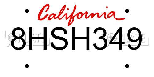 8HSH349 California License Plate