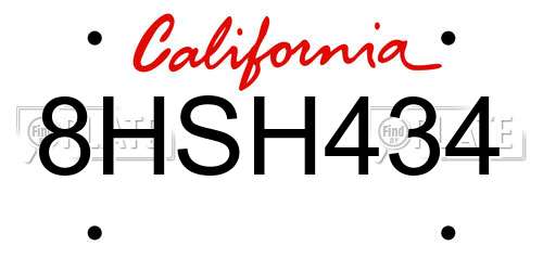 8HSH434 California License Plate