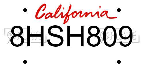 8HSH809 California License Plate