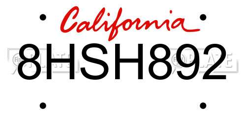 8HSH892 California License Plate