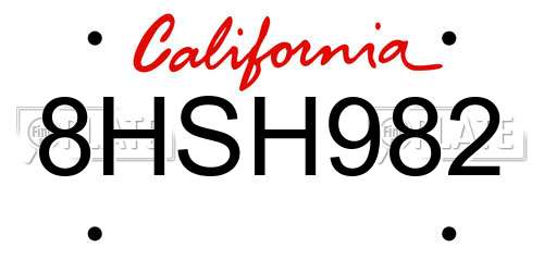 8HSH982 California License Plate