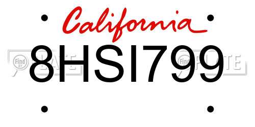 8HSI799 California License Plate