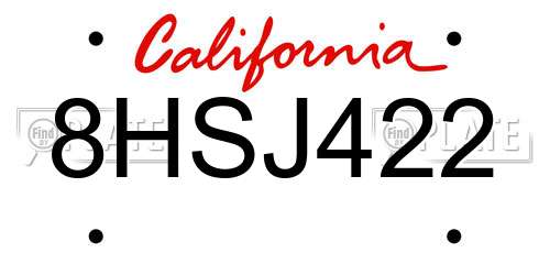 8HSJ422 California License Plate